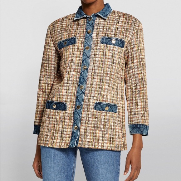SANDRO Christine Denim Trimmed Cotton-blend Tweed Jacket